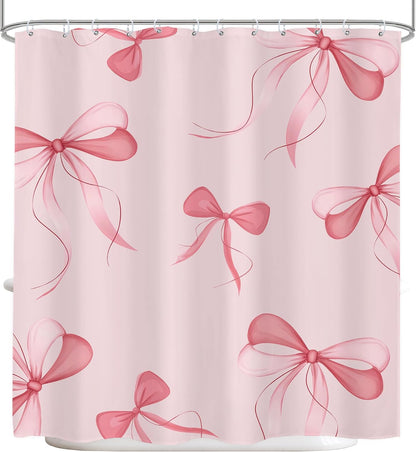 Pink Bow Shower Curtain 72x72 Cute Girly Bathroom Decor