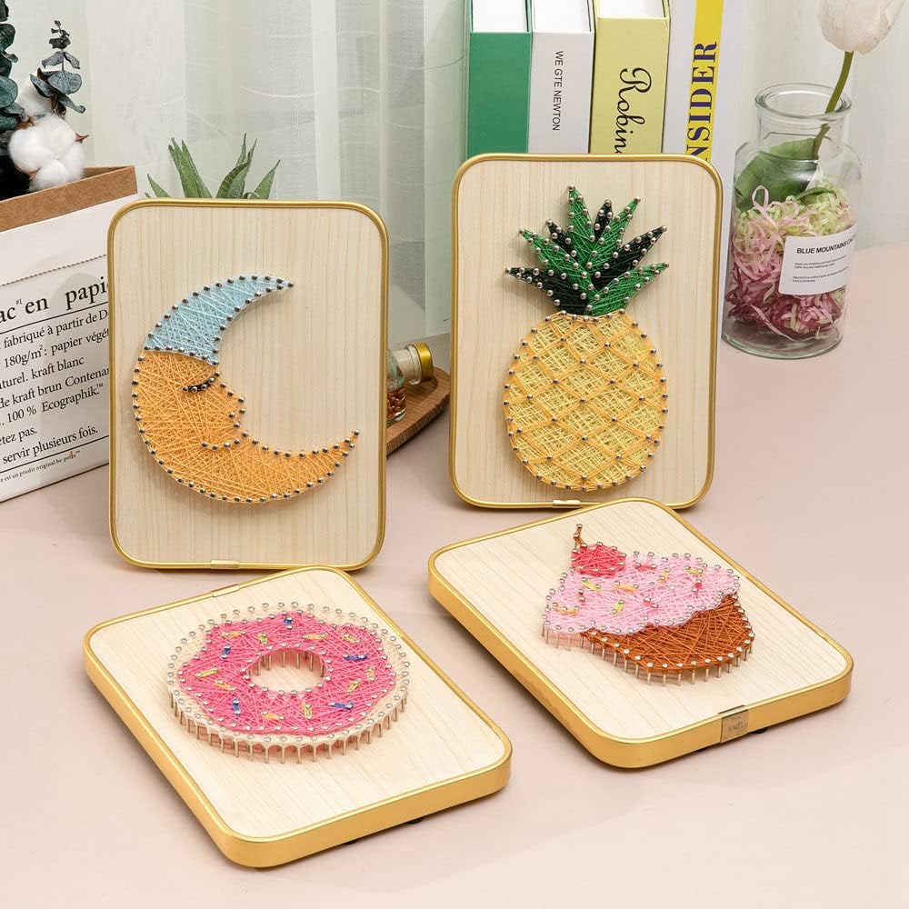 DIY String Art Kit, 3D String Nail Making Kit Art Crafts Kit for Beginners Women Men Students Home Handmade Wall Table Decorations Mother's Day Valentine's Gifts (Pink)