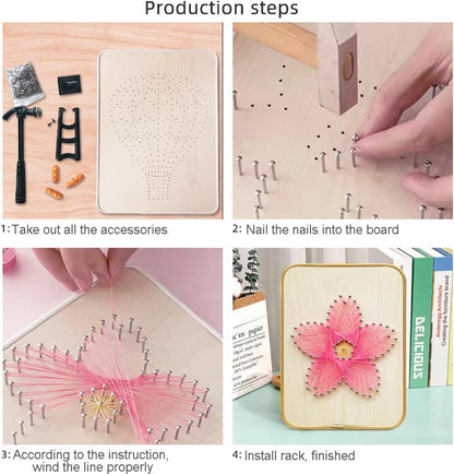DIY String Art Kit, 3D String Nail Making Kit Art Crafts Kit for Beginners Women Men Students Home Handmade Wall Table Decorations Mother's Day Valentine's Gifts (Pink)