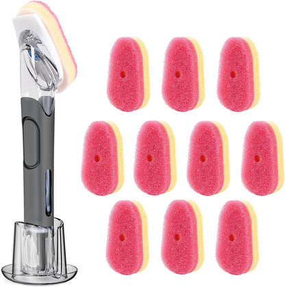 Soap Dispensing Dish Brush Set with 10 Sponge Refills and Holder