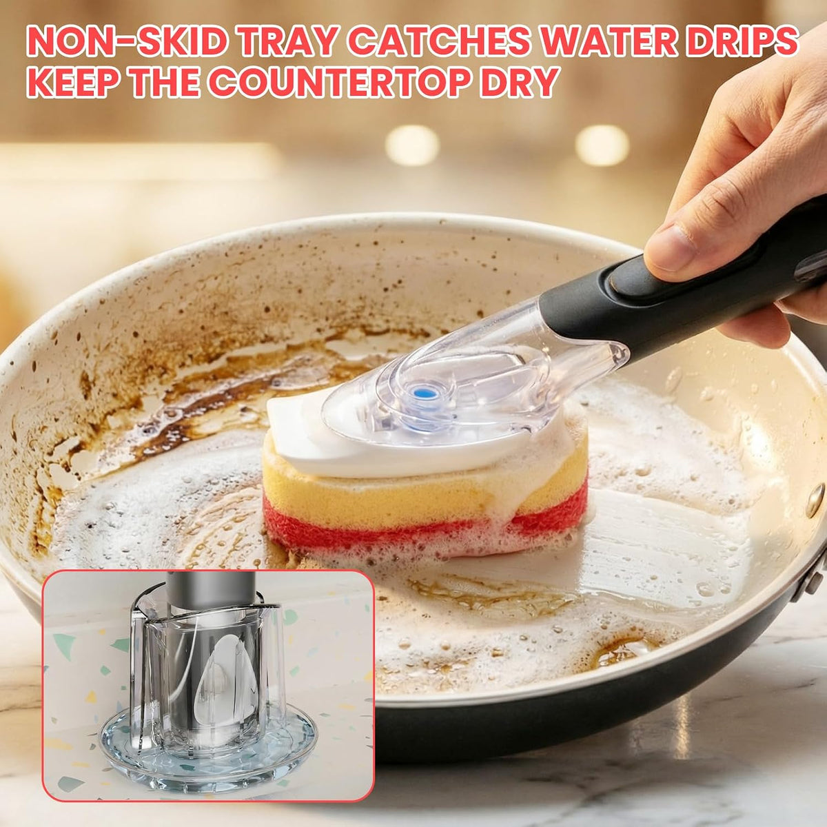 Soap Dispensing Dish Brush Set with 10 Sponge Refills and Holder