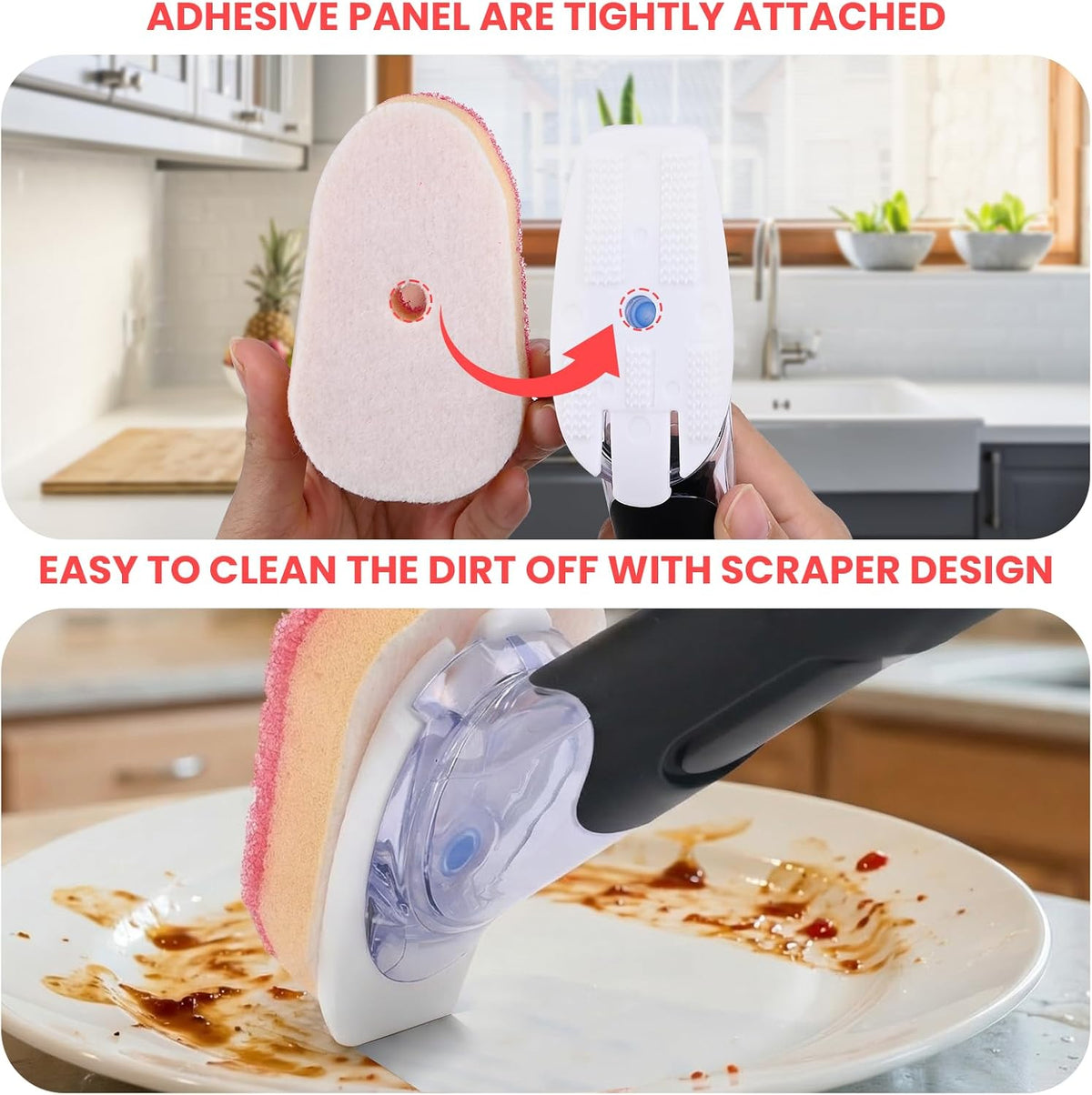 Soap Dispensing Dish Brush Set with 10 Sponge Refills and Holder