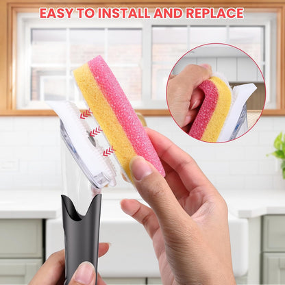 Soap Dispensing Dish Brush Set with 10 Sponge Refills and Holder