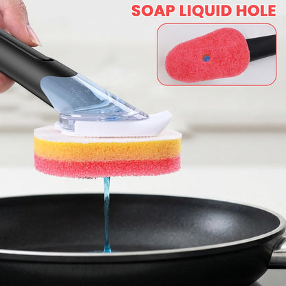 Soap Dispensing Dish Brush Set with 10 Sponge Refills and Holder