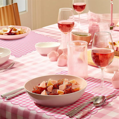 12 Pack Buffalo Plaid Cloth Napkins 18x18 Inch Checkered Cloth Napkins Scalloped Soft Cotton Table Mat Washable Reusable for Dinner Wedding Holiday Birthday Parties (Classic,Pink)