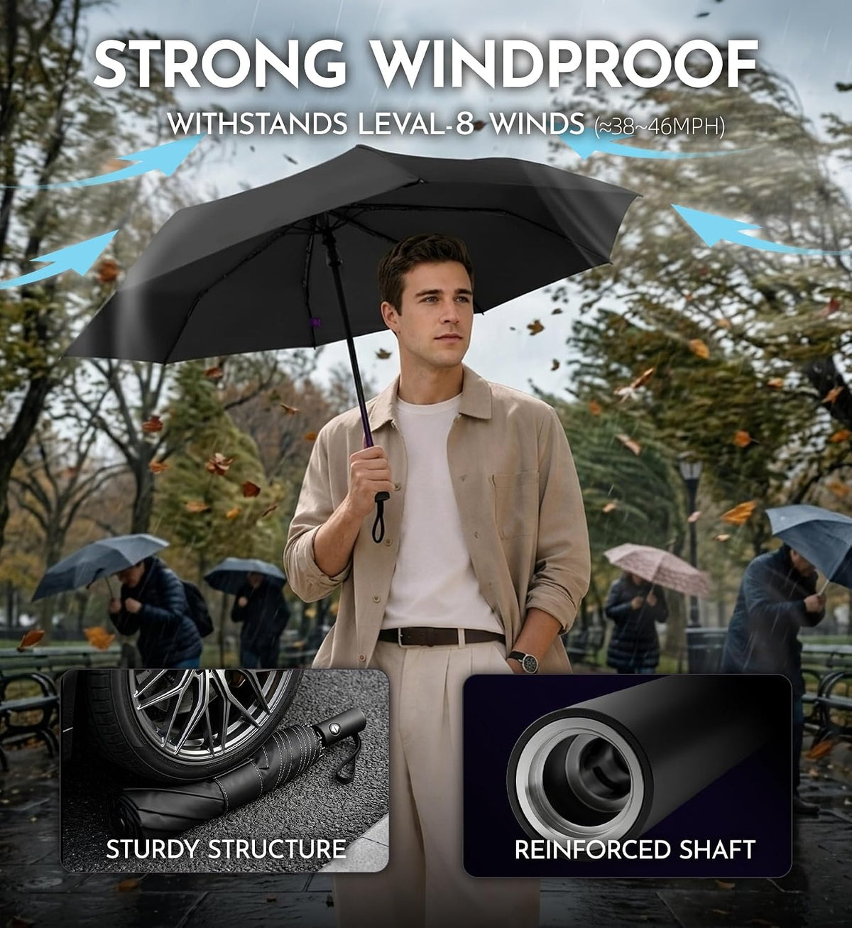 Travel Windproof Umbrella for rain Compact Small Travel size QuickDry