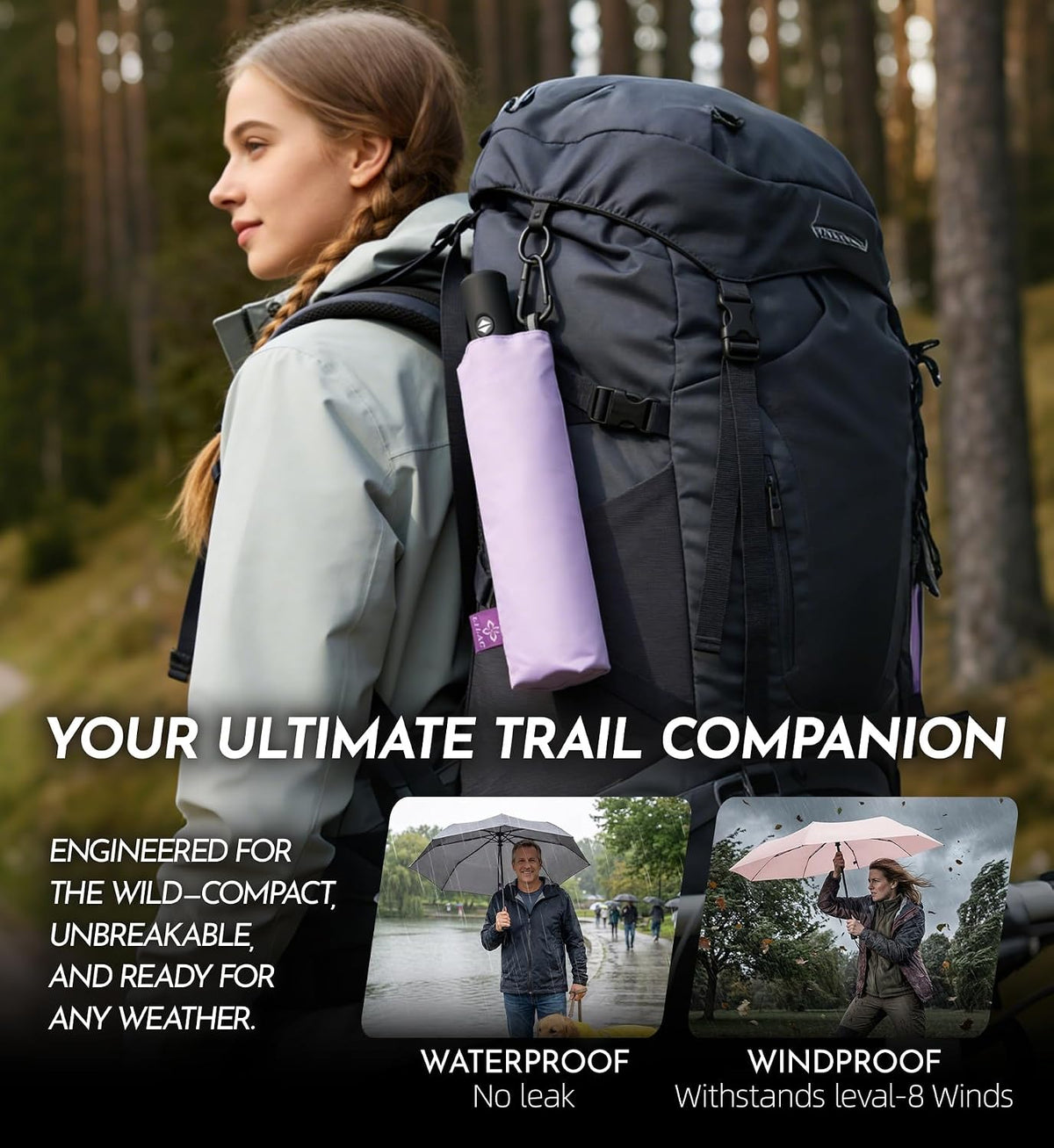 Travel Windproof Umbrella for rain Compact Small Travel size QuickDry