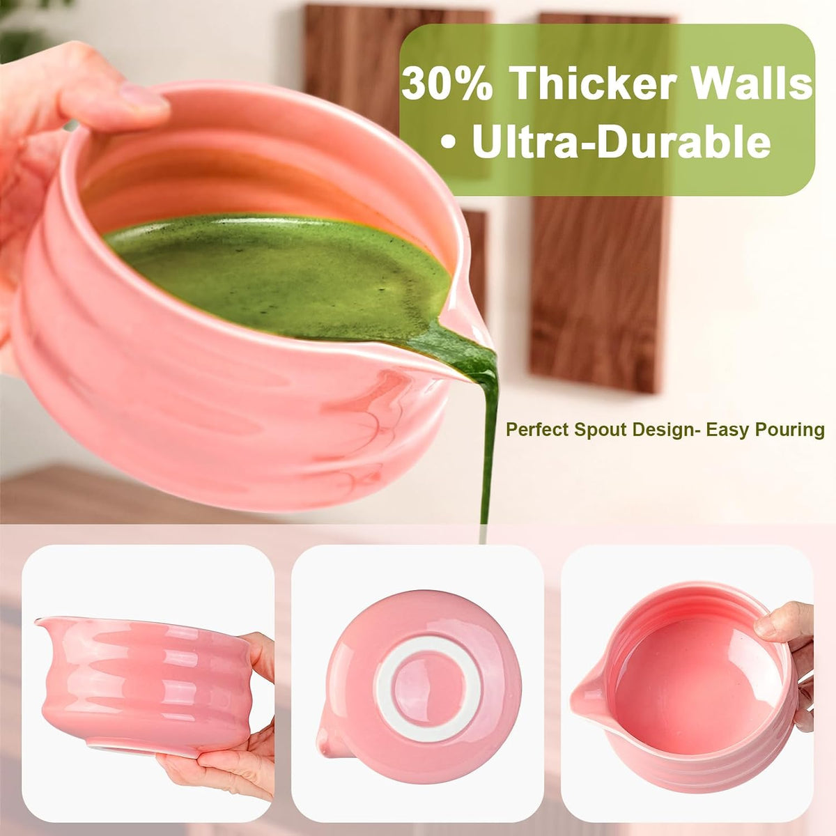 Matcha Whisk Set – 7-Piece Matcha Set & Complete Matcha Kit with Glossy Pink Ceramic Bowl, Bamboo Chasen, Sifter – Coffee Alternative, All-in-One Lattes & Tea Ceremony, Gift for Her (Pink)