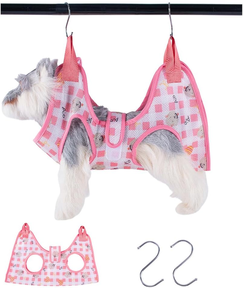Cat & Dog Restraint Sling for Nail Trimming Foldable Dog Grooming Supet Relaxation Hammock Harness for Pet Grooming S Pink