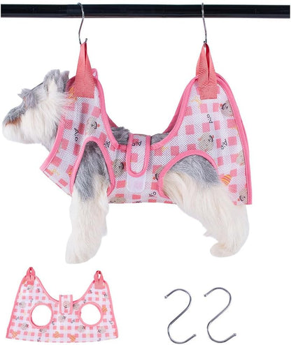 Cat & Dog Restraint Sling for Nail Trimming Foldable Dog Grooming Supet Relaxation Hammock Harness for Pet Grooming S Pink