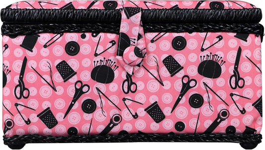 07276 Sewing Basket with Sewing Kit Accessories, Pink & Black