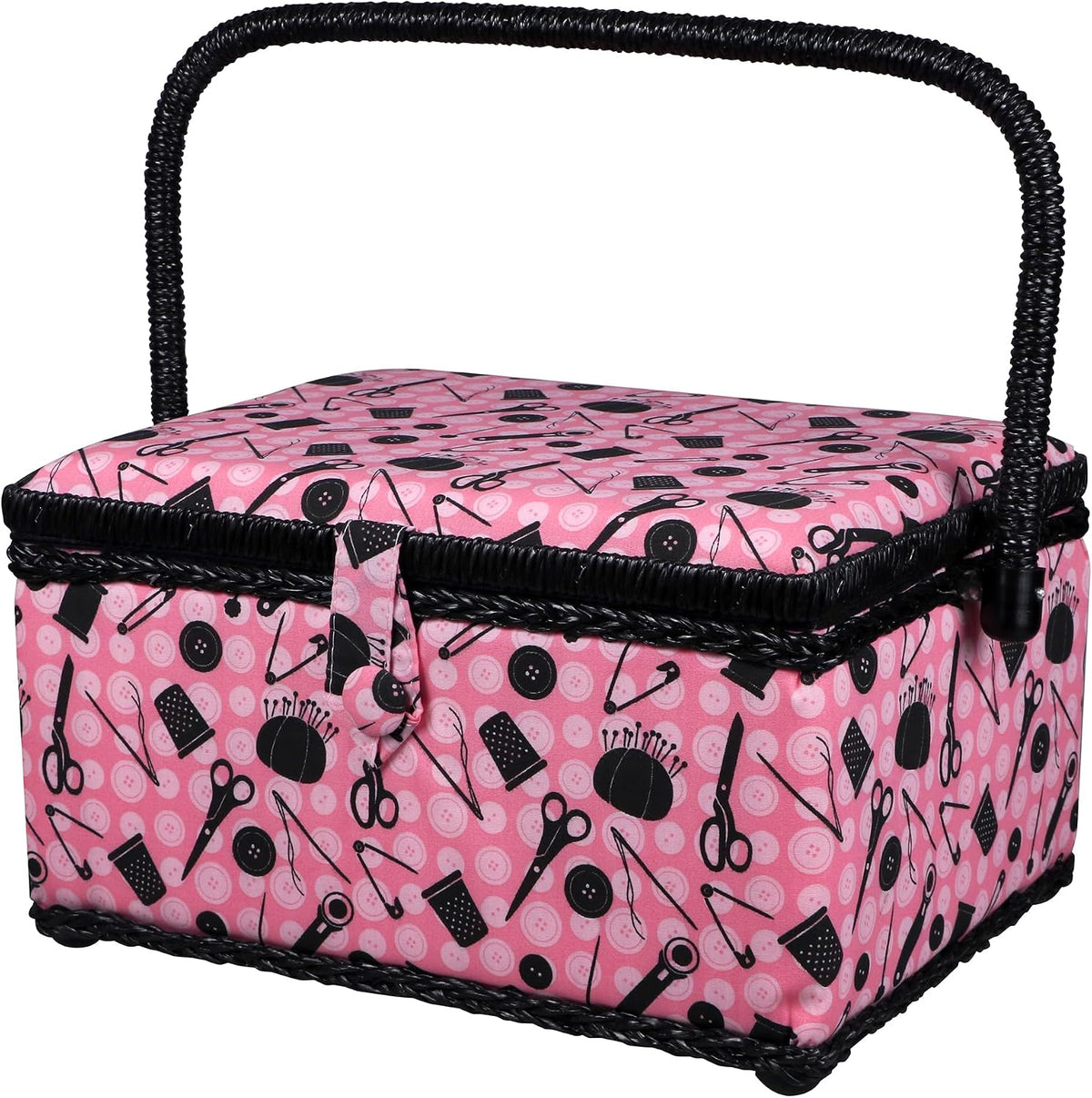 07276 Sewing Basket with Sewing Kit Accessories, Pink & Black