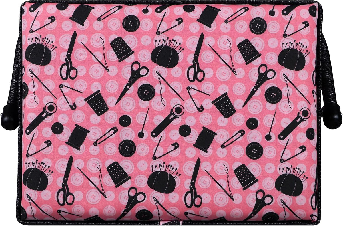 07276 Sewing Basket with Sewing Kit Accessories, Pink & Black