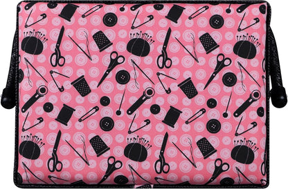 07276 Sewing Basket with Sewing Kit Accessories, Pink & Black