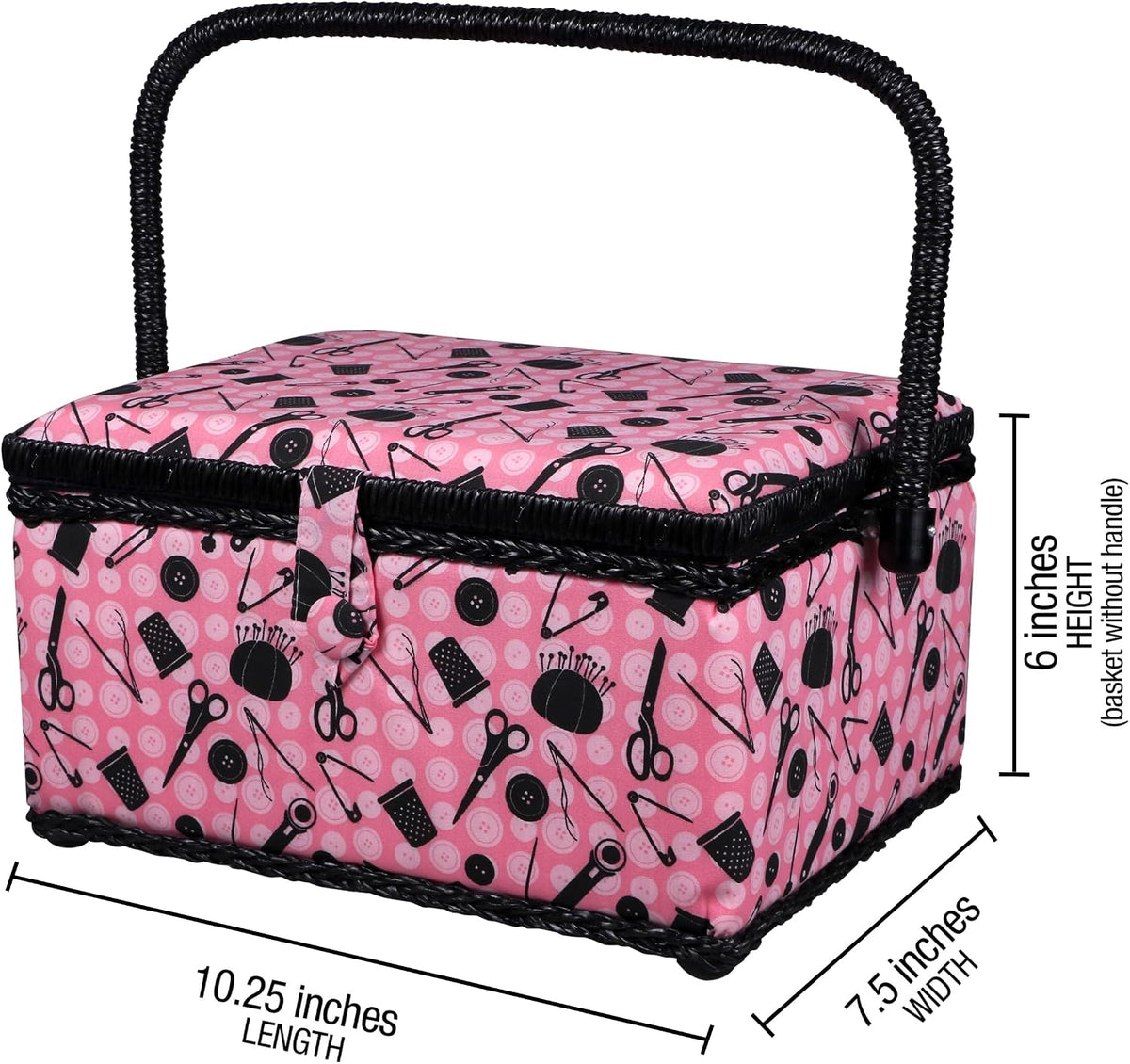 07276 Sewing Basket with Sewing Kit Accessories, Pink & Black
