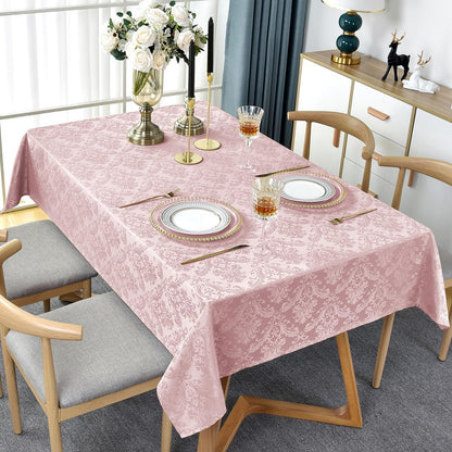 Floral Jacquard Tablecloth Rectangle 60 x 84 Inch, Pink