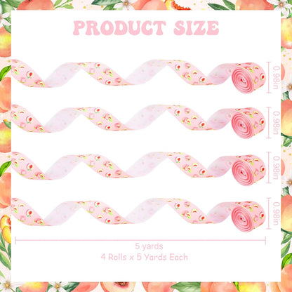 4 Rolls Peach Theme Grosgrain Ribbons, 20 Yards for Wreaths, Hair Bows, Gifts, Packaging, Fruit Themed Gender Reveal, Birthday, Wedding, Home Decor
