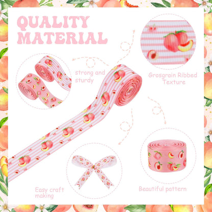 4 Rolls Peach Theme Grosgrain Ribbons, 20 Yards for Wreaths, Hair Bows, Gifts, Packaging, Fruit Themed Gender Reveal, Birthday, Wedding, Home Decor