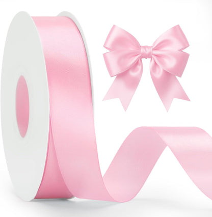 Light Pink Satin Ribbon - 1 Inch x 50 Yards Baby Pink Ribbon for Gift Wrapping Pastel Ribbon for Flower Bouquet Crafts Leis Wedding Bridal Shower Baby Shower Birthday Mother's Day Decor
