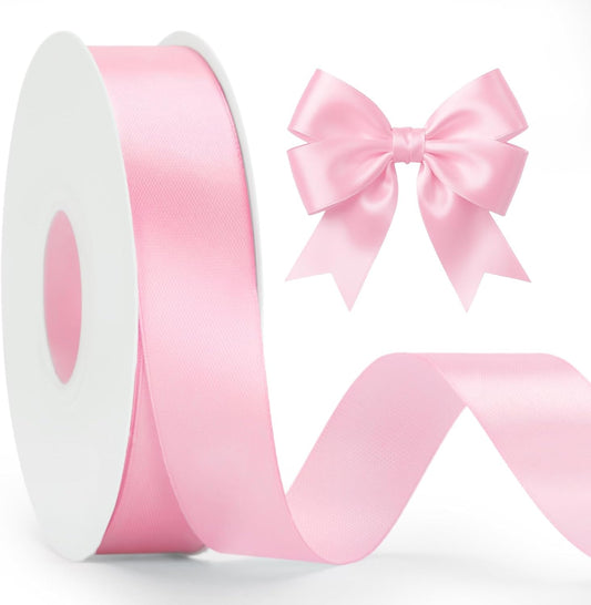 Light Pink Satin Ribbon - 1 Inch x 50 Yards Baby Pink Ribbon for Gift Wrapping Pastel Ribbon for Flower Bouquet Crafts Leis Wedding Bridal Shower Baby Shower Birthday Mother's Day Decor