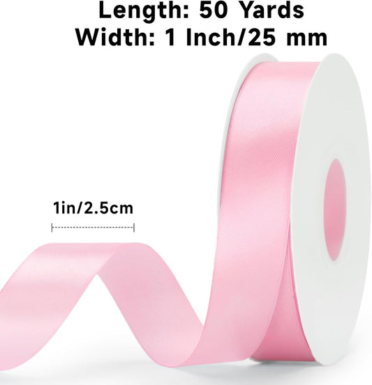 Light Pink Satin Ribbon - 1 Inch x 50 Yards Baby Pink Ribbon for Gift Wrapping Pastel Ribbon for Flower Bouquet Crafts Leis Wedding Bridal Shower Baby Shower Birthday Mother's Day Decor