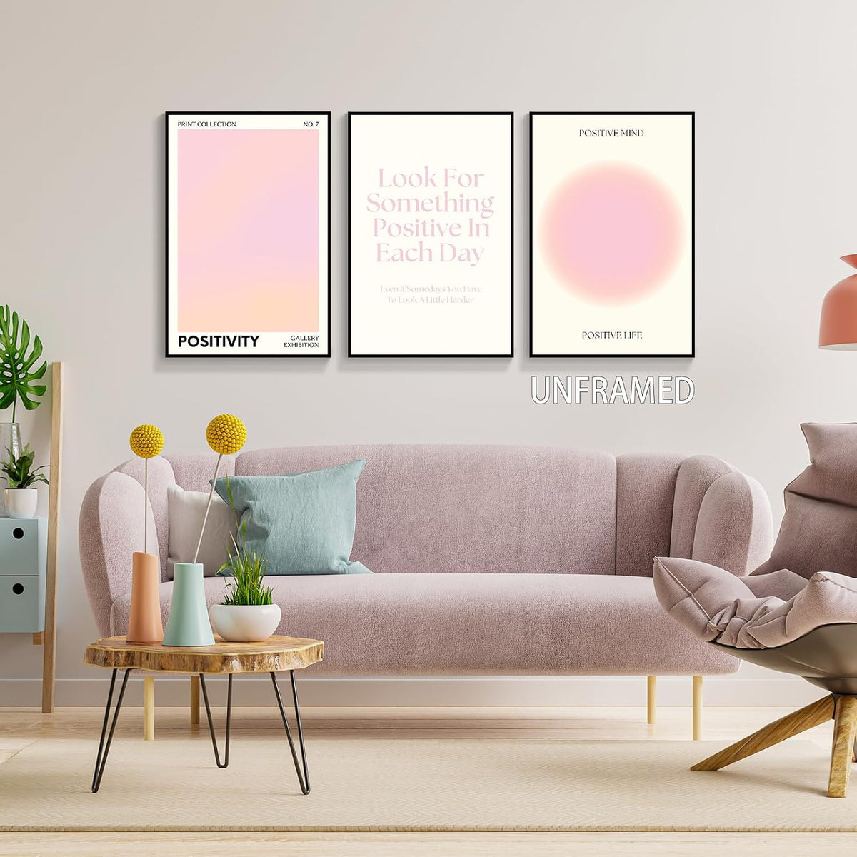 Pink Gradient Aura Angel Numbers Poster for Room Aesthetic 3 Piece 12x16in, Pastel Positive Daily Affirmation Quotes Canavs Wall Art Abstract Minimalist Print Painting for Bedroom Unframed