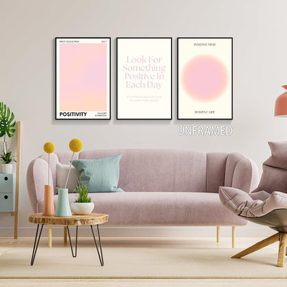 Pink Gradient Aura Angel Numbers Poster for Room Aesthetic 3 Piece 12x16in, Pastel Positive Daily Affirmation Quotes Canavs Wall Art Abstract Minimalist Print Painting for Bedroom Unframed
