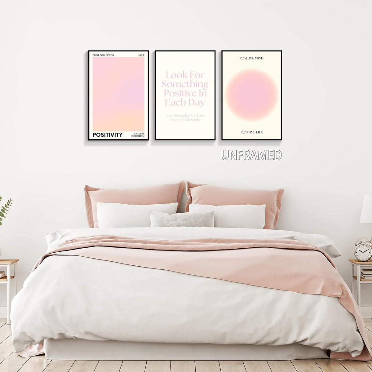 Pink Gradient Aura Angel Numbers Poster for Room Aesthetic 3 Piece 12x16in, Pastel Positive Daily Affirmation Quotes Canavs Wall Art Abstract Minimalist Print Painting for Bedroom Unframed