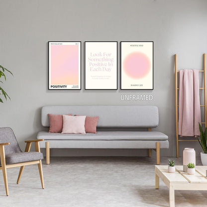 Pink Gradient Aura Angel Numbers Poster for Room Aesthetic 3 Piece 12x16in, Pastel Positive Daily Affirmation Quotes Canavs Wall Art Abstract Minimalist Print Painting for Bedroom Unframed