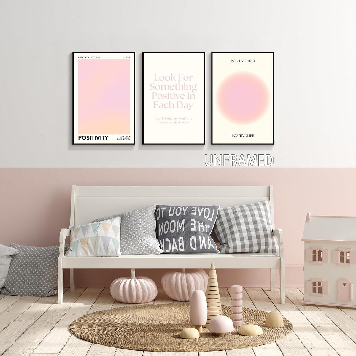 Pink Gradient Aura Angel Numbers Poster for Room Aesthetic 3 Piece 12x16in, Pastel Positive Daily Affirmation Quotes Canavs Wall Art Abstract Minimalist Print Painting for Bedroom Unframed