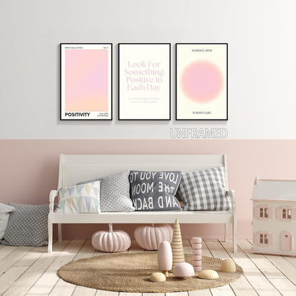Pink Gradient Aura Angel Numbers Poster for Room Aesthetic 3 Piece 12x16in, Pastel Positive Daily Affirmation Quotes Canavs Wall Art Abstract Minimalist Print Painting for Bedroom Unframed