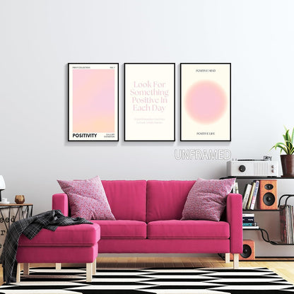 Pink Gradient Aura Angel Numbers Poster for Room Aesthetic 3 Piece 12x16in, Pastel Positive Daily Affirmation Quotes Canavs Wall Art Abstract Minimalist Print Painting for Bedroom Unframed