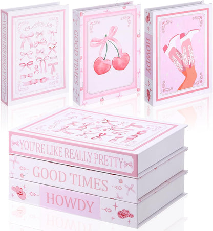 3 Pcs Pink Bow Coquette Decorative Fake Books 9.8 Inch Cute Modern