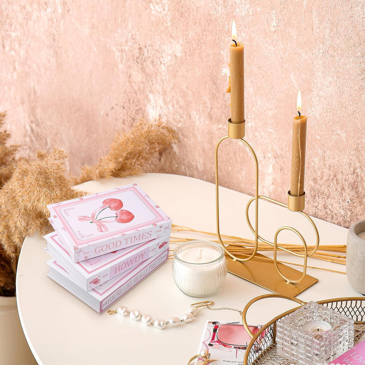 3 Pcs Pink Bow Coquette Decorative Fake Books 9.8 Inch Cute Modern