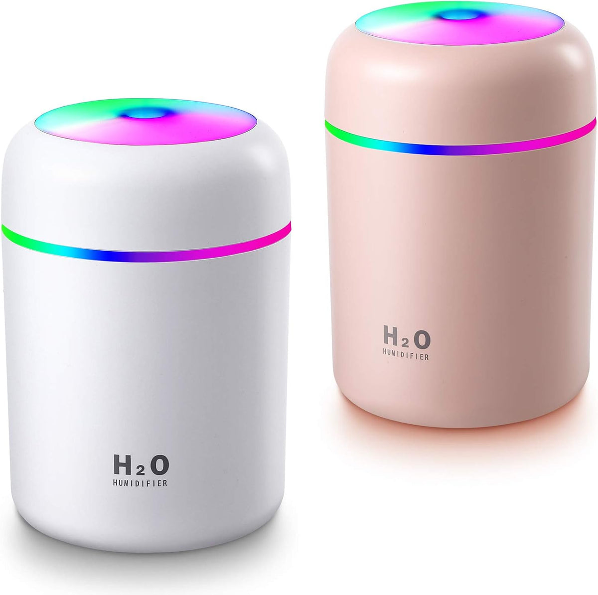 2 Pieces Mini Desktop Humidifier, 300 Ml Cool Mist,Pink, White