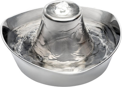 PetSafe Seaside Stainless Steel Cat & Dog Fountain, 60 Oz Water Capacity - 2 Water Filters & 1 Pump Included, Soothing Flow for Pets, Scratch-and Rust-Resistant Material - Quiet Motor