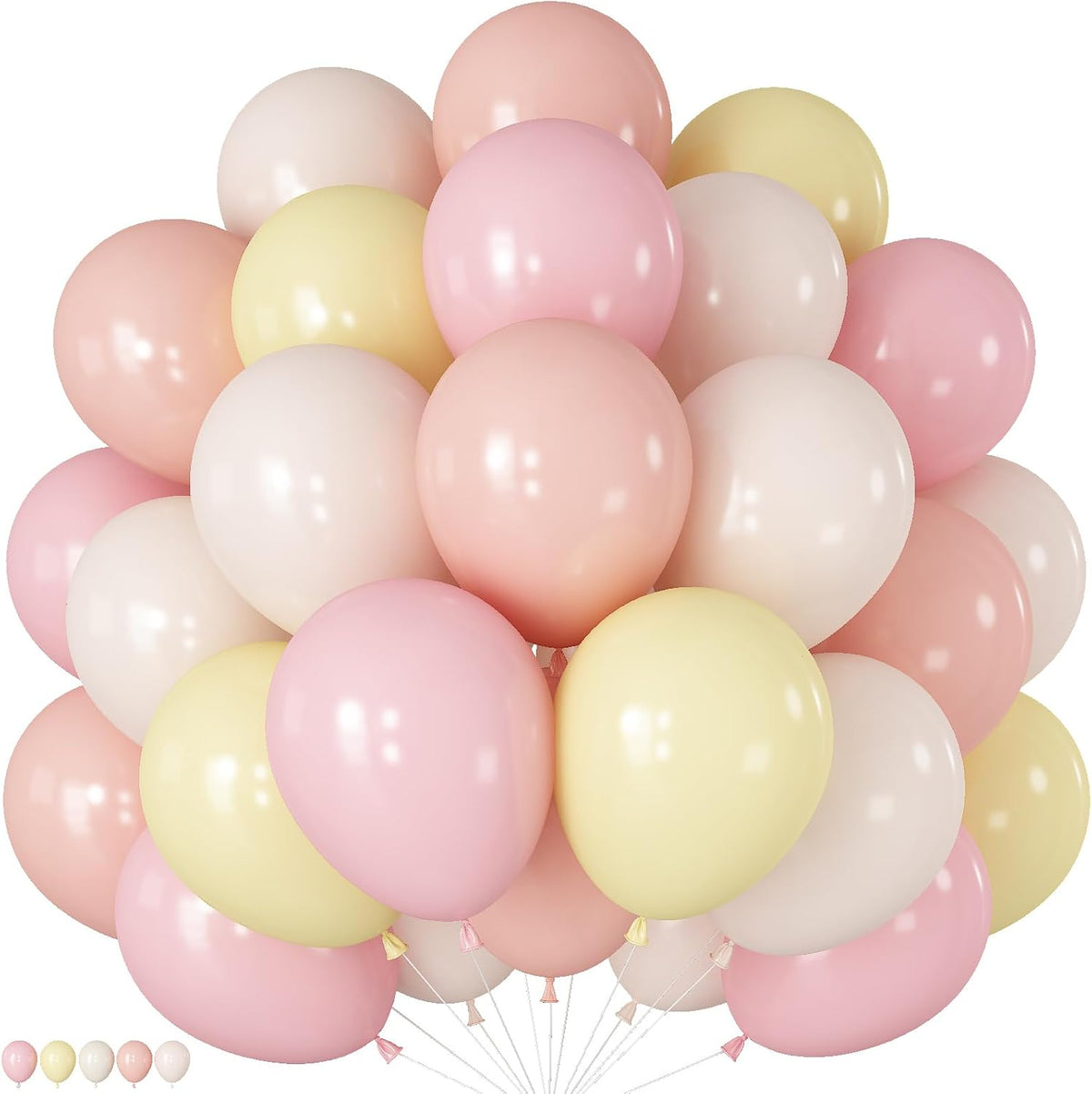Pink and Yellow Balloons, 60 Pcs 12 Inch Light Pink Yellow Sand White