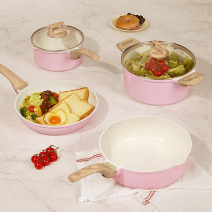 Pots and Pans Set, Ceramic Cookware Set, 14pcs Pink