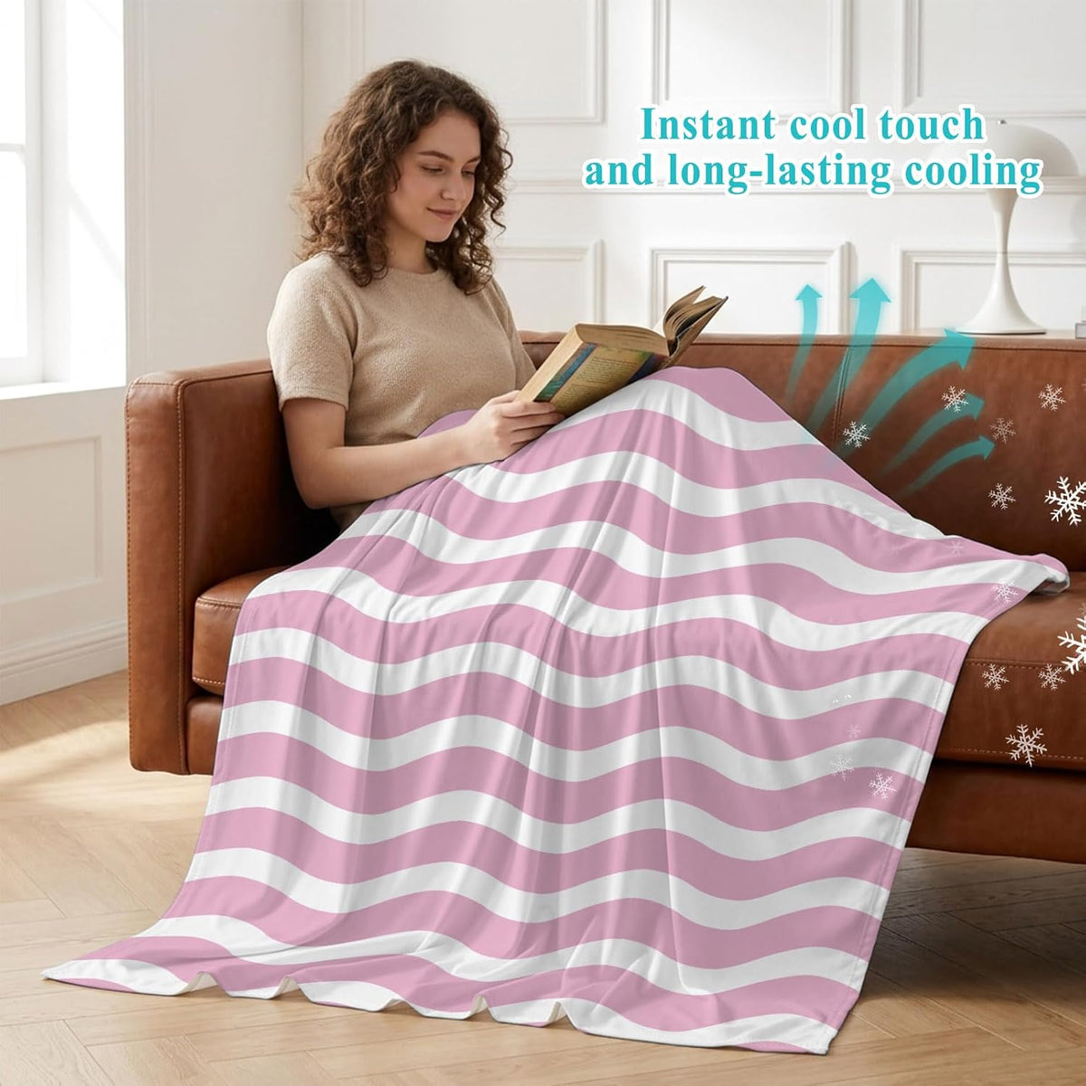 40"x60" Lap Cooling Blanket Pink Striped Ice Silk Lightweight Breathable Soft Summer Blanket for Hot Sleepers Couch Bed Sofa Camping Water Ripple