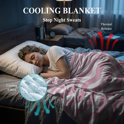 40"x60" Lap Cooling Blanket Pink Striped Ice Silk Lightweight Breathable Soft Summer Blanket for Hot Sleepers Couch Bed Sofa Camping Water Ripple