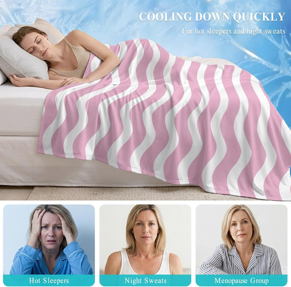 40"x60" Lap Cooling Blanket Pink Striped Ice Silk Lightweight Breathable Soft Summer Blanket for Hot Sleepers Couch Bed Sofa Camping Water Ripple