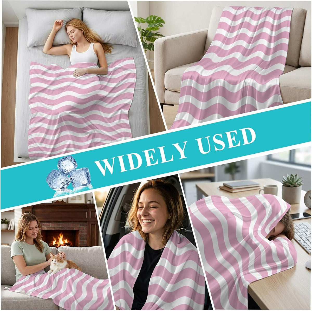 40"x60" Lap Cooling Blanket Pink Striped Ice Silk Lightweight Breathable Soft Summer Blanket for Hot Sleepers Couch Bed Sofa Camping Water Ripple