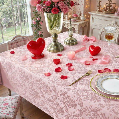 Pink Jacquard Damask Rectangular Tablecloth 60 x 84 Inch