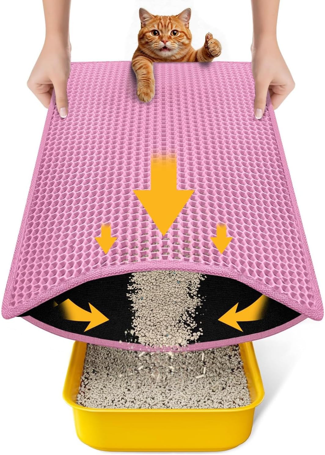 Cat Litter Mat New Size 23.6"x14.6" for Small Spaces, Upgrade Super Waterproof Back Layer Litter Box Mat, Non Slip, Durable, Soft on Paws Kitty Trapping Matt, Pink