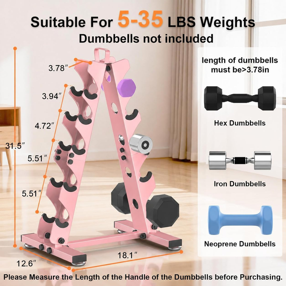 6-Tier|5-Tier|4-Tier|2-Tier Dumbbell Rack Stand Only for Home Gym