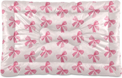 Pink Bows Pet Bed Pad, Soft Pet Pad with Non-Slip Bottom, Bed Mat for Cat and Dog, Machine Washable Mattress for Living Room Crate Car, 24"x18"