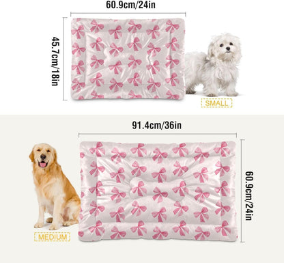 Pink Bows Pet Bed Pad, Soft Pet Pad with Non-Slip Bottom, Bed Mat for Cat and Dog, Machine Washable Mattress for Living Room Crate Car, 24"x18"