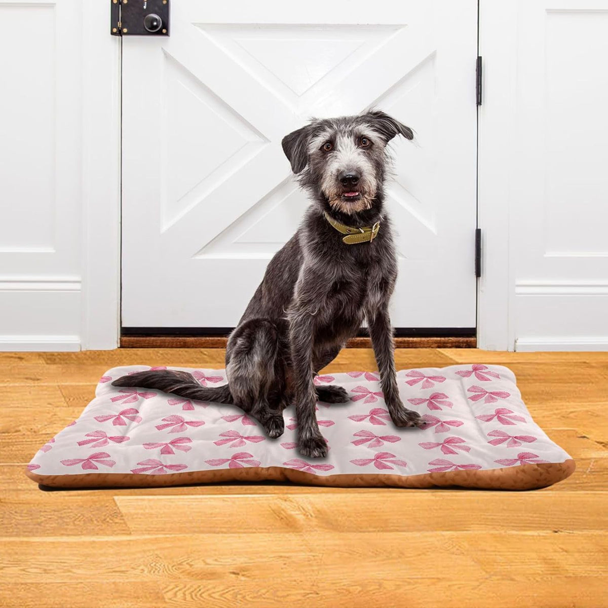 Pink Bows Pet Bed Pad, Soft Pet Pad with Non-Slip Bottom, Bed Mat for Cat and Dog, Machine Washable Mattress for Living Room Crate Car, 24"x18"
