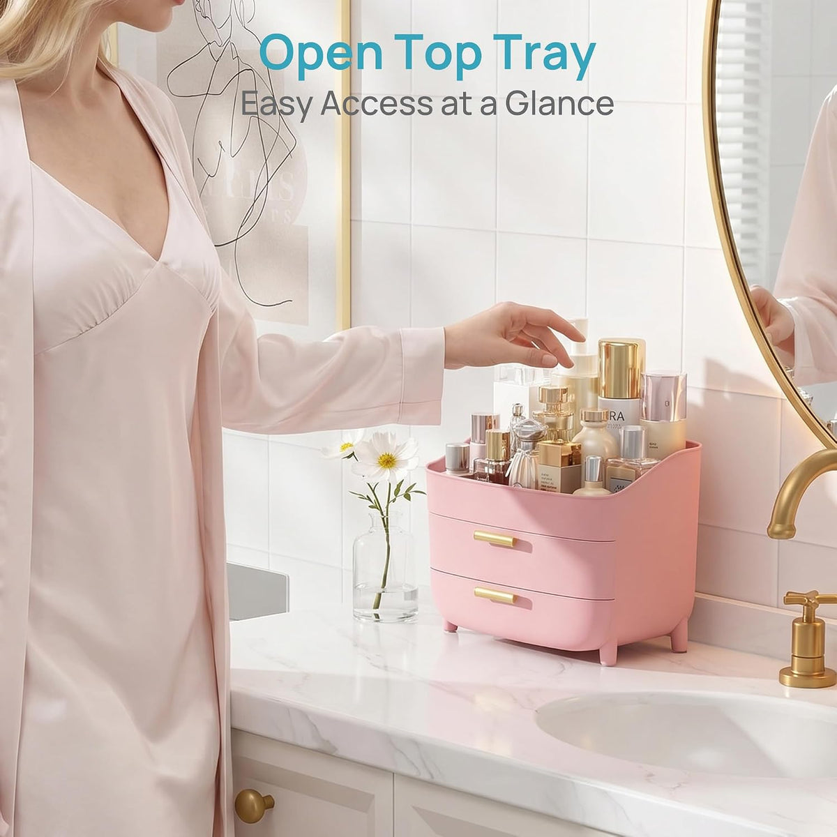3-Tier Skincare Makeup Organizer, Pink