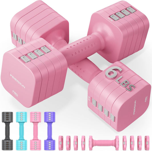 DB3 5-in-1 Adjustable Dumbbell Set, 6LB/10LB Pair Adjustable Weights for Women at Home, Dual Locking Stable Hand Weights with TPU Soft Handle, Home Gym, Rehab, Pilates, Yoga, Strength Training
